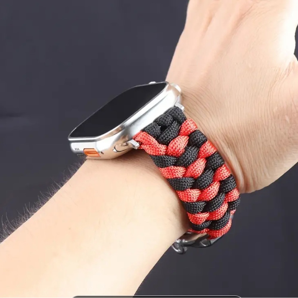 Black and Red Handwoven Paracord Watch Band for Apple Watch